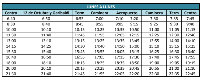 Horarios colectivo línea 72 desde el aeropuerto al centro de Bariloche